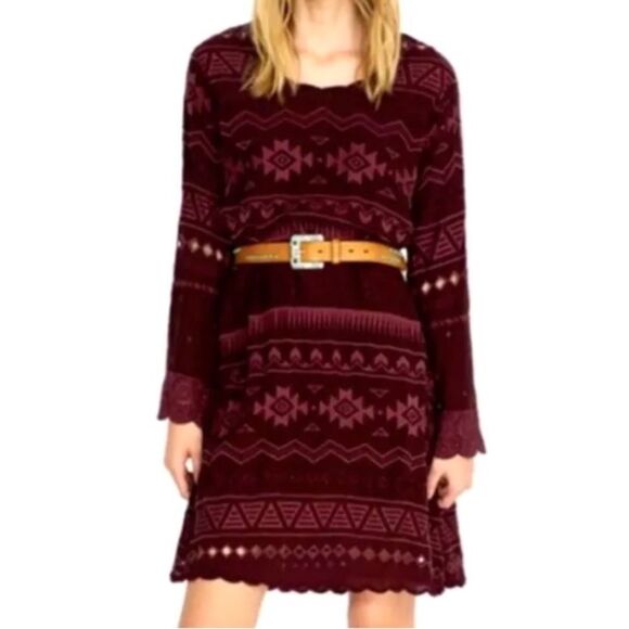 NEW Johnny Was Avery Dress Aztec Embroidered Eyelet Slip Merlot Burgundy Size XL - Picture 2 of 16
